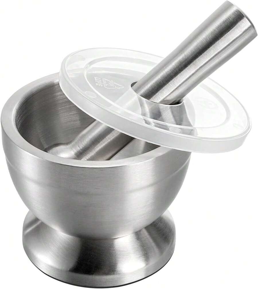 18/8 Stainless Steel Mortar And Pestle Set For Grinding Spices, Crushing Pills, And Pulverizing Herbs, With Italian Pesto Bowl, 1.5-Cup Capacity (350 Ml) - Silver - View 1
