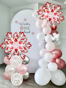 18 pièces/set Ensemble de ballons de colonne thème de Noël, comprenant des ballons en feuille d'aluminium flocons de neige de Noël, convient pour fête de Noël, fête d'anniversaire thème Noël, décoration de maison d'hiver, décoration de fête du Nouvel An