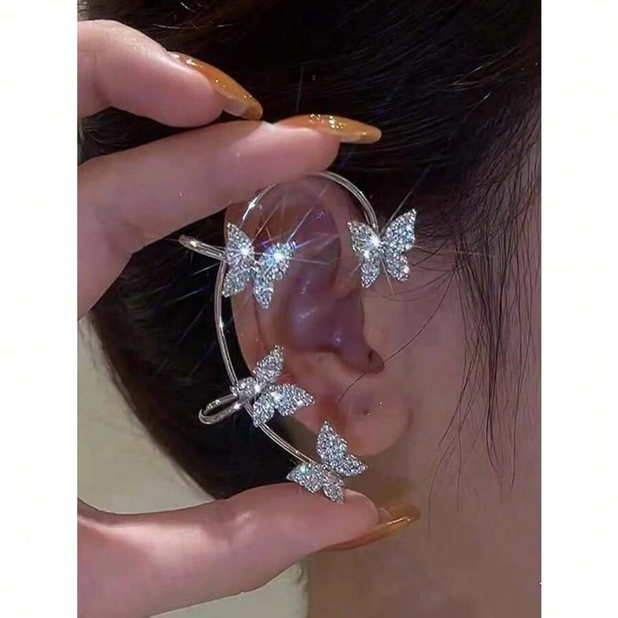 1PC Charming Zinc Alloy Cubic Zirconia Butterfly-Decorated Ear Bags Are The Perfect Daily Decoration For Women - Silver - View 1