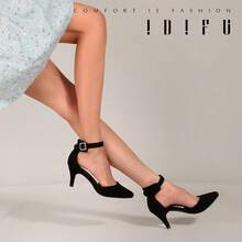 Women's IN3 D'Orsay Pumps Low Kitten Heels For Women Dress Shoes Pointed Closed Toe Wedding Bride Ankle Strap Dressy Silver Black Nude White Gold Heels For Women-2025 - 黑色磨砂皮 - 查看 11