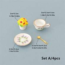 Set de 4 piezas Mini jarrones realistas de flores, accesorios de modelo de té de la tarde, decoración de taza de té de cerámica, set de decoración de vajilla de casa de muñecas - Varios estilos - Ver 15