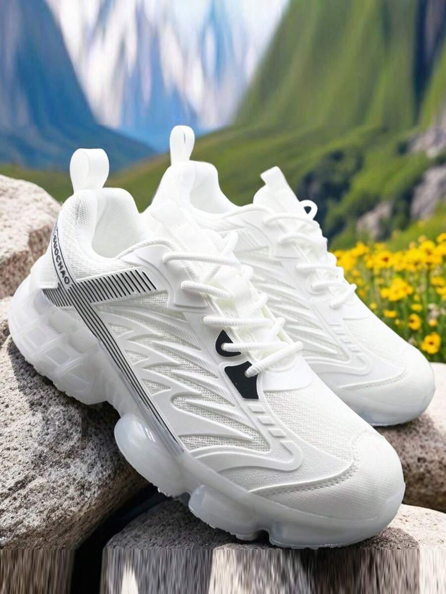 2025 New Men's Casual Sports Shoes, Thick Sole, Height Increasing, Anti-Slip, Wear-Resistant, Mesh Upper, Breathable, Soft & Comfortable, Air Cushion Shock Absorption, Suitable For Students, Fitness, Campus, Running, Color Matching