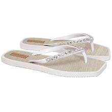 Women's Lumix Rhinestone Flip Flops With Straw Sole And Stylish Beach Flip Flops - White - View 5