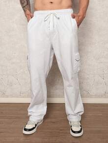 Calça Cargo masculina de lycra spandex skinny slim Colorida jeans - Branco - Visão 4