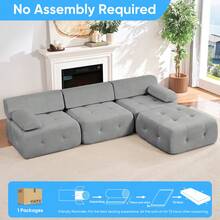 Modular Sectional Sofa With Ottoman,100inch 3-Seater Sofa Couch With Ottoman,Velvet L Shaped Couch For Living Room - Màu Xám nhạt - Xem 11