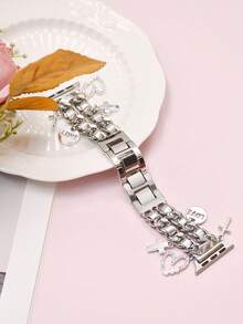 Silver Metal Watch Band, Compatible With 49/46/45/44/42/41/40/38mm Bands, Women's Fashionable Cute Pendant, Suitable For Series 10 Ultra 2 9 8 7 6 5 4 3 2 SE - Silver Heart - View 2