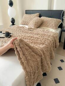 1 件米色波西米亚风格毛毯，塔夫绸提花仿羊羔绒毛毯，柔软轻盈，温暖透气，可用作床罩或披肩，适合客厅、卧室、宿舍、家具装饰，所有季节，小尺寸可用作沙滩巾 - 咖啡棕 - 查看 2