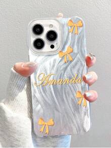 1pc Customized Name & Bowknot Color Pattern Phone Case, Fashionable Custom Design Reflective Thick Anti-Drop Phone Case Compatible With Iphone 11 12 13 14 15 16 Pro Max - Multicolor - View 3