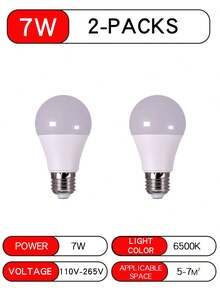 2个A19 LED灯泡，功率可选7W/9W/12W/15W，电压110-265V，亮度900流明，色温6500K冷白光，E26/E27中型灯头，不可调光 - 燈泡 - 查看 13