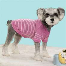 Striped Warm Sweater For Small/Medium Dogs & Cats, Suitable For Schnauzer, Poodle, Autumn/Winter - Red and White - View 5