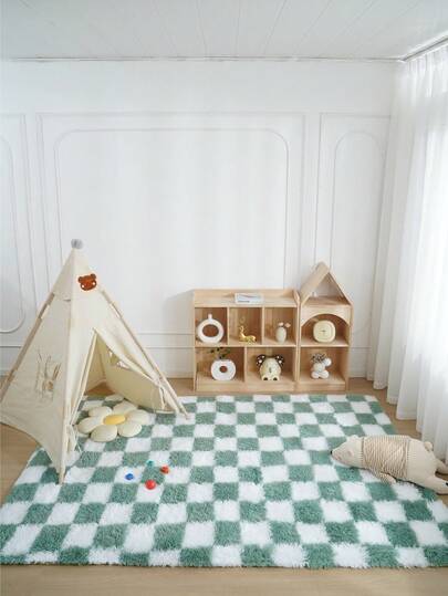 1pc Checkerboard Plush Vloerkleed Area Accent Living Room Bedroom Shag Tapijt Zachte Fluffy Home Skin Friendly Machine WashableEasy To Clean view 8