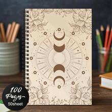 1 本天体波西米亚螺旋笔记本 - 米色和棕色极简主义日记本，带月相，花卉波西米亚设计 - 优雅的螺旋装订，耐用纸张 - 适用于天文学、巫术、占星术、计划者、日记本，送给女性、青少年、教师的礼物 - 日常写作和组织者、月相笔记本、占星术日记本、神秘美学、光滑的书写表面、计划者组织者、青少年日记、天文学爱好者、优质纸张材料 - A - 查看 7