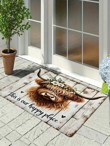 1 pieza Nuevo felpudo de estilo campestre con estampado de vaca de madera, adecuado para sala de estar, dormitorio, interior - Lavable a máquina - Material de franela, envoltura delicada, amigable con la piel, sin pelusas, resistente al agua Fácil cuidado, inodoro - Ideal para decoración del hogar, decoración de la habitación, alfombra de sala de estar, alfombra de dormitorio, alfombra de baño, alfombra de cocina, alfombra de área, decoración de hotel - Alfombra de área, uso en todas las estaciones.