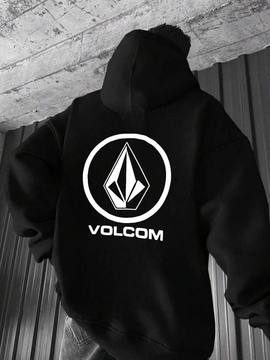 1 Piece Men's Hoodie: Cotton-Polyester Blend, Exquisite Print, Outdoor Suitable For Autumn & Winter Commutation - 黑色 - 查看 1