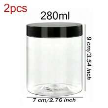 2 piezas Frascos de almacenamiento de plástico de 7 cm de diámetro con tapas, contenedores para pintura/crema/mascarilla, botellas de muestra de boca ancha transparentes de PET con tapas negras