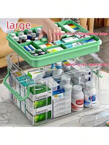 1pc Large Capacity Medical Storage Box, Lightweight Gray Color With Sturdy Handle And Secure Lid - Multi-Layer Transparent Plastic Organizer Box, Suitable For Home And Office, Durable, Easy To View And Space-Saving, Medication Storage Box, Multilayer Design, High-Quality Structure, Ideal For Healthcare Professionals