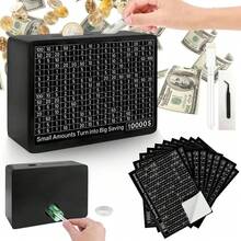 木制存钱罐，带 8 个储蓄目标的现金保险库，一体式现金保险库木制储蓄罐硬币储蓄罐带计数器，成人、女性、男性礼物，无需安装 - 黑色 - 查看 1