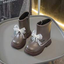 2025 Autumn New Teen Teen's Fashion Mid-Calf Leather Boots, Korean Style Bow Princess Short Boots, Teen Shoes