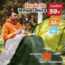 NEWKIBOU Saco de Dormir para Camping 3 Estaciones, Ligero e Impermeable, para Adultos y Niños con Almohada, Antifaz y Tapones, para Senderismo, Viajes y Aire Libre - verde - Ver 2
