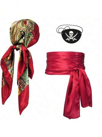 Nuevo conjunto de disfraz de verano con diadema y cinturón de tafetán satinado de estilo medieval, renacentista y pirata, con máscara de pirata, adecuado para Halloween, Navidad, fiesta de disfraces, accesorios de disfraz mágico, nuevo atuendo de fiesta