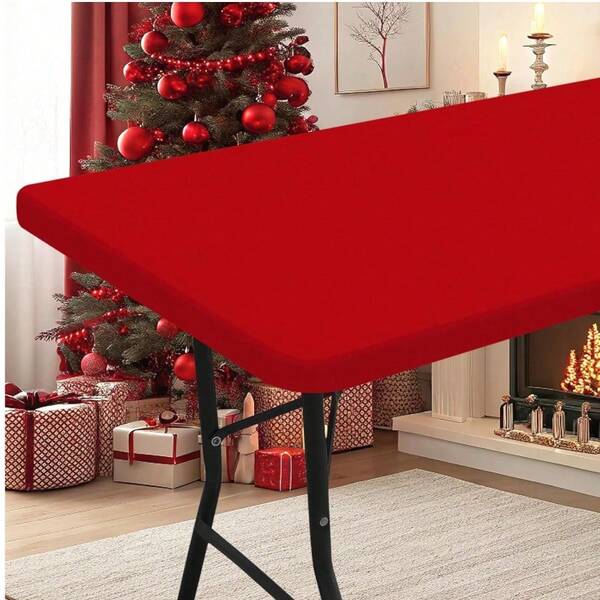 1pc Christmas Polyester Blend Half-Covered Table Cover, Suitable For Various Occasions Decoration