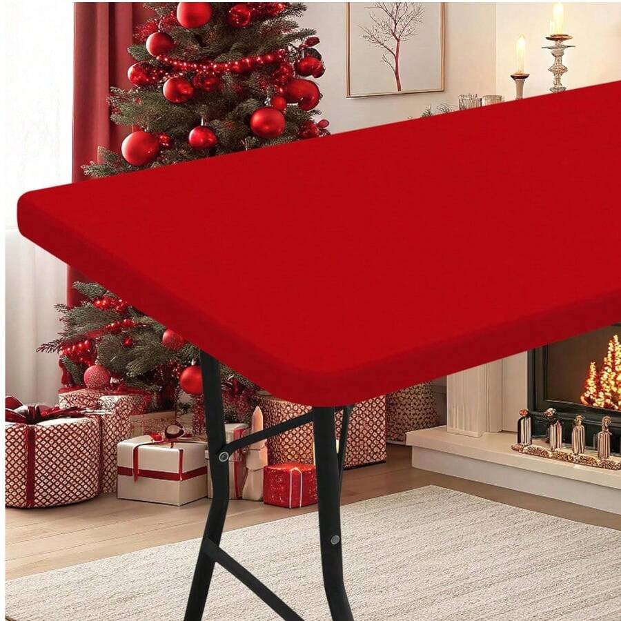 1pc Christmas Polyester Blend Half-Covered Table Cover, Suitable For Various Occasions Decoration