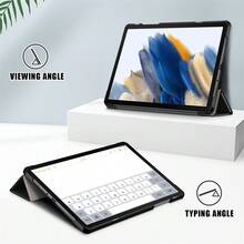 纯色哑光硬边超薄三折平板电脑保护套，带支架，兼容三星 Galaxy Tab A11/A9/S10/S9/S8/S7/S6/A8/A7，轻巧便携（注：A9 8.7/A7 Lite 型号不支持自动唤醒/睡眠功能） - 黑色 - 查看 10