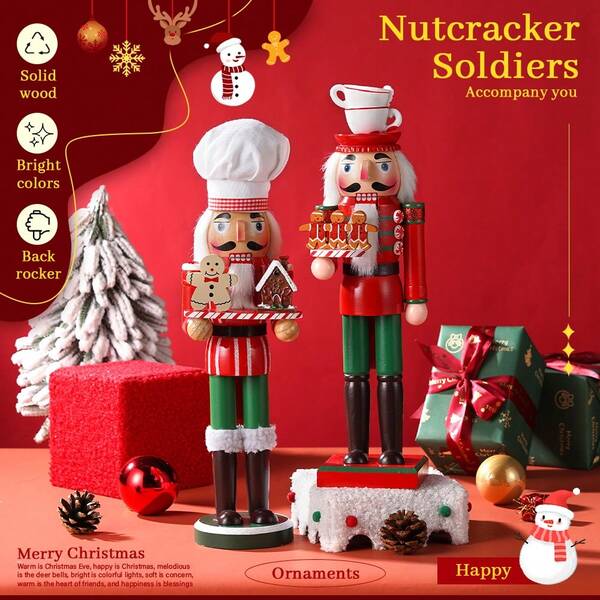 36cm Nutcracker Chef Gingerbread Man Christmas Soldier Puppet Decor, European Style Creative Home Living Room Tabletop Decoration