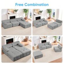 Modular Sectional Sofa With Ottoman,100inch 3-Seater Sofa Couch With Ottoman,Velvet L Shaped Couch For Living Room - Màu Xám nhạt - Xem 3