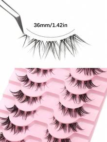 10 Pairs Of False Eyelashes Natural Slender Soft And Fashionable Transparent Band Crossed Eyelashes For Daily Dating And Festival Eyelashes - 濃密款 - 查看 7