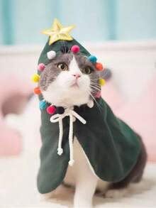 Christmas Pet Cloak Coat, Christmas Tree Shaped Holiday Costume For Cats & Small Dogs - Multicolor - View 3