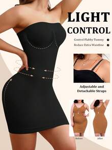 女士腹部控制&臀部提升塑身衣,帶可拆卸肩帶,內衣外穿皆宜 - 黑色 - 查看 1