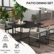 Outsunny 5 Pieces Garden Dining Set, Outdoor Patio Cube Set, 4 Seater Outdoor Table And Chairs With Foldable Backrest, Tempered Glass Top, Handwoven Rope For Poolside, Space-Saving, Light Grey - Light Grey - View 5