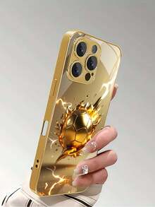 1 pieza Funda de teléfono de vidrio con patrón de balón de fútbol chapado en oro, compatible con Apple 17 Air/17 Pro Max/16/16 Pro/16 Pro Max/16 Plus/15/15 Plus/15 Pro/15 Pro Max, 14/14 Plus/14 Pro/14 Pro Max, 13/13 Pro/13 Pro Max, 12/12 Pro/12 Pro Max, 11/11 Pro/11 Pro Max, XR/Xs/Xs Max, funda protectora de vidrio de cobertura completa, accesorio de teléfono