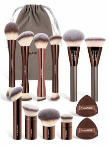 MAANGE 1/12/13/30件套化妆刷套装，包含专业面部化妆刷、化妆海绵、腮红刷、散粉刷、轮廓刷、高光刷、遮瑕刷、鼻部修容刷，旅行化妆刷套装，送给女性和女孩的礼物 - 咖啡棕 - 查看 5