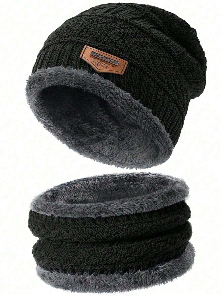 2pcs Winter Knitted Hat And Scarf Set, Warm Thick Lining, Men's Casual Warm Hat And Scarf Set - Multicolor - View 1