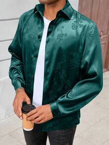 Men's Long Sleeve Single-Breasted Casual Vintage Textured Shirt - Dark Green - View 3