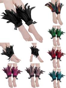 2个仿真羽毛脚环，万圣节角色扮演服装羽毛脚环，适合万圣节、圣诞节、朋克派对、所有季节 - 彩色 - 查看 5