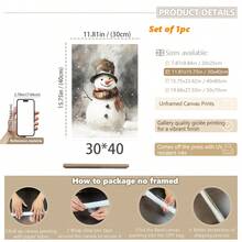 1 szt., płótno ścienne, dekoracje świąteczne, oprawione ozdoby świąteczne, śnieżny zimowy krajobraz, Święty Mikołaj, wystrój świąteczny w stylu rustykalnym, wystrój bożonarodzeniowy w stylu vintage, bałwan, choinka, pociąg świąteczny, dekoracja pokoju bożonarodzeniowego, wystrój salonu