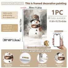 1 szt., płótno ścienne, dekoracje świąteczne, oprawione ozdoby świąteczne, śnieżny zimowy krajobraz, Święty Mikołaj, wystrój świąteczny w stylu rustykalnym, wystrój bożonarodzeniowy w stylu vintage, bałwan, choinka, pociąg świąteczny, dekoracja pokoju bożonarodzeniowego, wystrój salonu