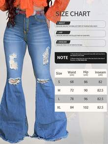 Women's High Waisted Elastic Flared Pants - Fashionable Pleated Coarse Linen Denim Pants, Women's Boot Shaped Retro Flared Pants, Comfortable Slim Fit Casual Versatile Jeans - 中等水洗藍 - 查看 6