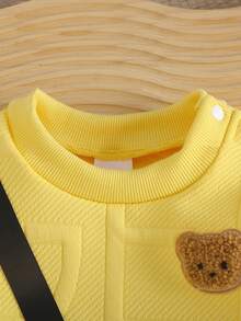 2pcs Baby Boy Casual Outfit Set - Letter Jacquard Crew Neck Long Sleeve Sweatshirt With Bear Embroidery And Pants, Autumn/Winter - Yellow - View 7