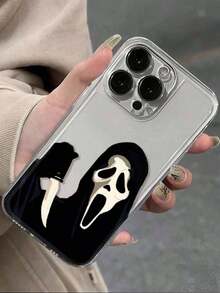1pc Transparent Skull & Ghost Face Phone Case Compatible With IPhone 15 Pro Max/14 Plus/13 Pro Max/12/11/7G/7P/IX/XR/XS MAX/16 Pro Max/16/17/17 Pro Max/17 Air, Soft TPU Protective Cover - Multicolor - View 3