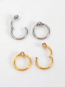 1 件 316L 不锈钢 Y2K 水钻鼻环、无缝男女通用耳环、唇环 - 金黃色 - 查看 2