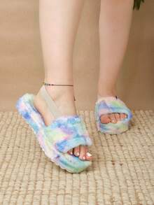 Lymalimoon Pantuflas Para el hogar Slippers de Peluche Unisex Plataforma Cómodas para Interior | Tallas 23-26 Dama | Adorables, Modernas y Elegantes con Suela Semi Antideslizante | Ideales para Invierno, Otoño y Días Fríos o Descanso del Hogar | Regalo Perfecto para Amigos y Parejas| Calzado Ligero y Acolchonado para Casa o Viaje - Arcoiris - Ver 3