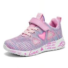 Kids' Lightweight Breathable Mesh Sneakers, School/Running Shoes, Hook-And-Loop Closure, Comfortable & Easy To Wear, Spring/Autumn - Pink - View 9