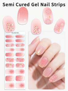 20 片圣诞半固化凝胶指甲贴，秋冬孔眼雪花闪光自粘凝胶指甲全贴，易于修甲，防碎，适合女孩居家 DIY 指甲贴，送给女孩的礼物