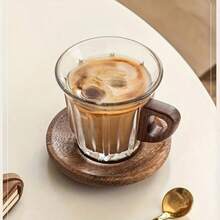 Glass Coffee Cup Set With Coasters, Milk Cup, Tea Cup, Latte Cup, With Handles, Easy To Grip, Suitable For Cafes, Home, And Restaurants - Multicolor - View 3