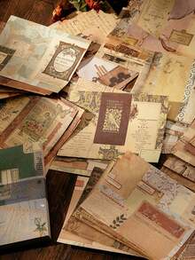 100pcs/Pack Vintage Handwritten English Modern Floral Poster Material Paper, Scrapbooking Supplies, School Supplies, Retro Magic Notebook, Galaxy, Ditsy Flower, Stationery, DIY Background Paper, Stationery Supplies