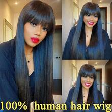 Straight Human Hair Wigs With Bangs For Women Wear And Go Glueless Machine Made Wigs For Beginners Brazilian Virgin Human Hair Middle Part Natural Color 24-40 Inch - Natural Black - 查看 2